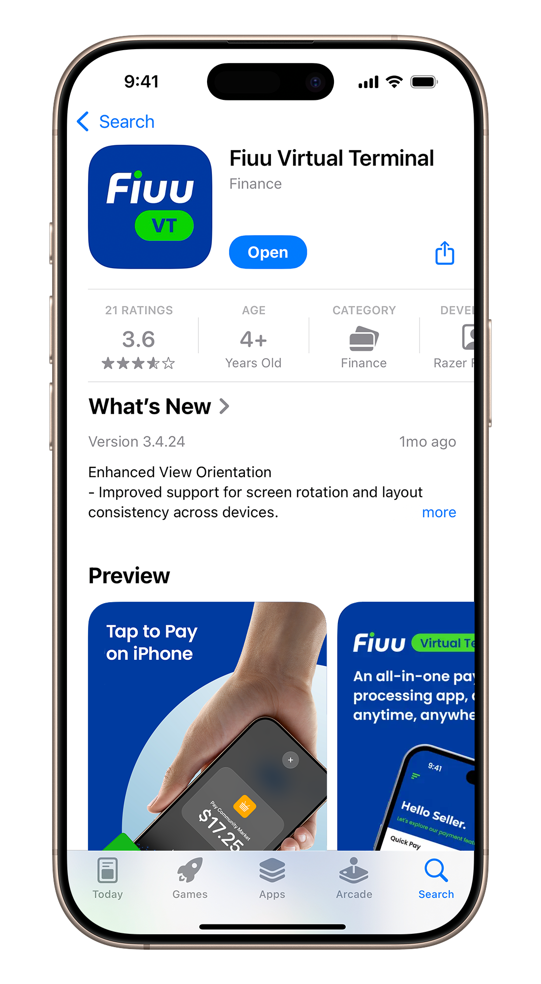 Download the Fiuu VT app from the Apple App Store.