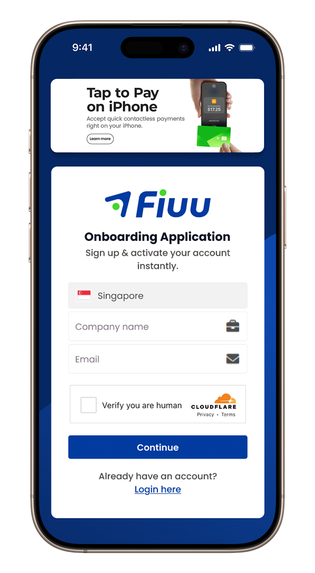Complete sign-up information.
